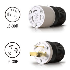 ELEGRP NEMA L6-30P Locking Plug, Generator Twist Lock Adapter Plug, 30 Amp 250V 2 Pole 3 Wire Grounding, Industrial Grade Heavy Duty, UL Listed (1 Pack, Black/White)