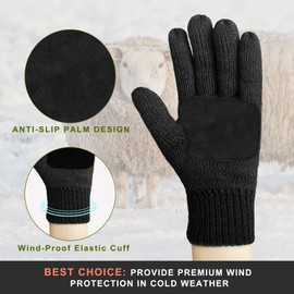 Migliore Wear Winter Gloves for Men Women, Thickened Thermal Gloves, Wool Gloves with Non-Slip Palm Pad, Warm Knit Gloves Elastic Cuff for Winter Outdoor, Driving Running Cycling(Black-L/XL)
