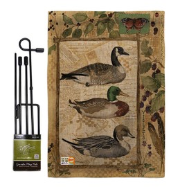 Ducks and Geese Garden Flag Set with Stand Animals Outdoor Deer Bear Wolf Pet Nature Farm Animal Creature Small Decorative Gift Yard House Banner Double-Sided Made In USA 13 X 18.5