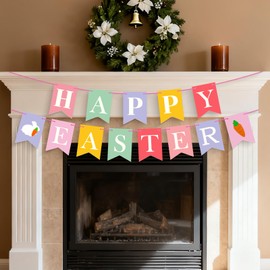 Oeyliz Easter Banners Happy Easter Garland Decorations Happy Easter Sign for Home Easter Party Decorations for Indoor Outdoor Spring Farmhouse Office Mantle Wall Decor