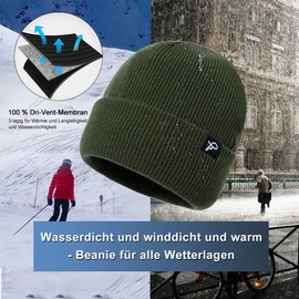 TOP-EX Windstopper Waterproof Winter Hat Men & Women, Warm Fleece Lined Knitted Hat Beanie, Breathable Outdoor Running & Ski Hat, Windproof Rain Protection, Men's Hat 55-65 cm, Green (waterproof)