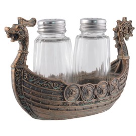 Nordic Salt and Pepper Shakers "Drakar" - Viking Ship with Glass Shakers