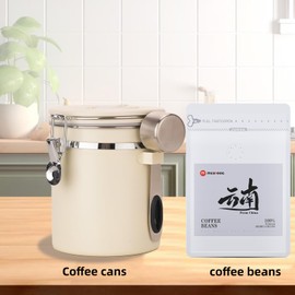 Mcilpoog Tea&Coffee Canister, Airtight Stainless Steel Kitchen Food Storage Container with Date Tracker and Scoop for Grounds Coffee, Beans, Flour, Cereal, Sugar