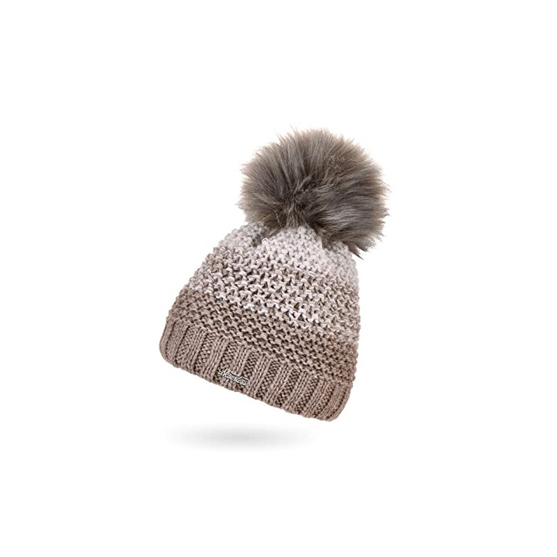 Neverless® Women's Knitted Hat Lined Fleece Fur Pom Faux Fur