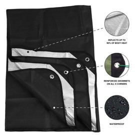 Arcturus Insulated Tarp, Reusable Heavy Duty Thermal Survival Blanket – 60x82in, Reflects 90% Body Heat, Waterproof, Windproof, 3-Layer Design, Reinforced Grommets, Black