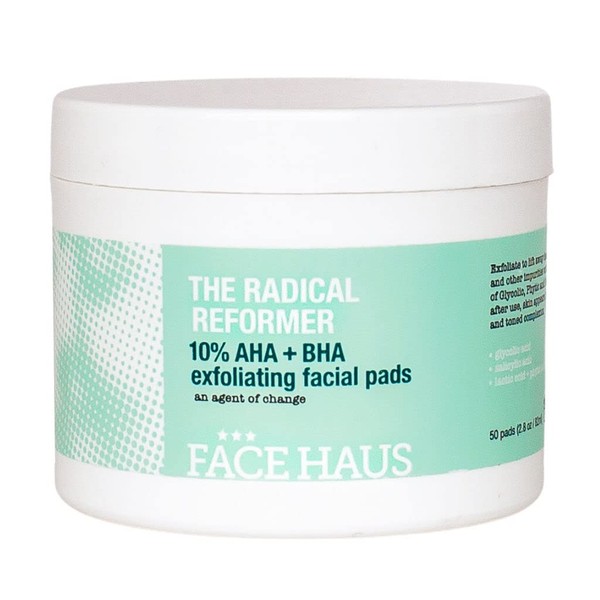 Face Haus The Radical Reformer Exfoliating Resurfacing Pads with 10% AHA & BHA for Brighter & Smoother Skin, 50 pads, 2.8 Oz
