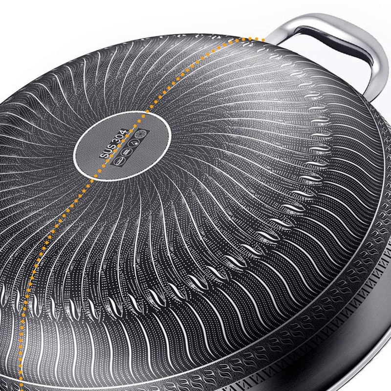 DYRABREST 13.5" Stainless Steel Honeycomb Wok - Kitchenware Wok with