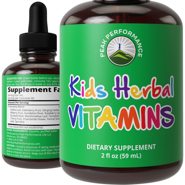 Kids Vitamins From Herbs. Unflavored & Tasteless Liquid Kids Herbal Multivitamin. Sugar Free 14-in-1 Vegan Supplement Drops For Toddlers, Kids, Children, Teens. Mixed In Water Kids Won't Even Taste It