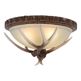 Antler Glass Semi Flush Mount Fixture Ceiling Lighting, 3-Light Bronze Rustic Antler Bowl Style Ceiling Light