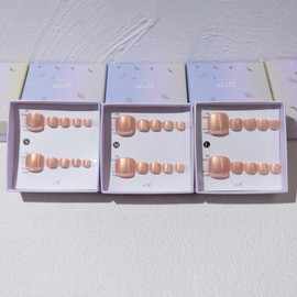 Light Rain Press on Toenails - Lolita, 3D Pink Fake Toenails for Women, Luxury Reusable Seven Layers Gel UV Finish Hand Painted Nail with pearl by Professional Manicurist, Short Square, Large Size