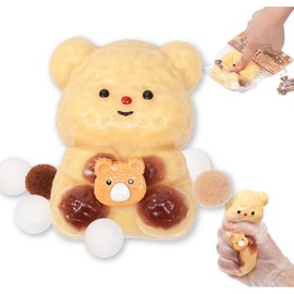 Squishy Bear Squishies Toy, Cute Butter Bear Squeeze Sensory Toys, Furry Squishy Animal Relief Stress Ball with PVC Packaging Gifts Fidget Novelty Toy for Kids Adults Yellow