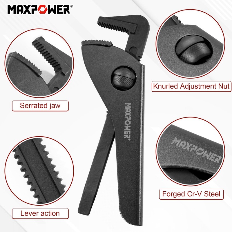 MAXPOWER Pipe Wrench, 220mm/8.7inch Pipe Spanner Plumbers Spanner with MAX