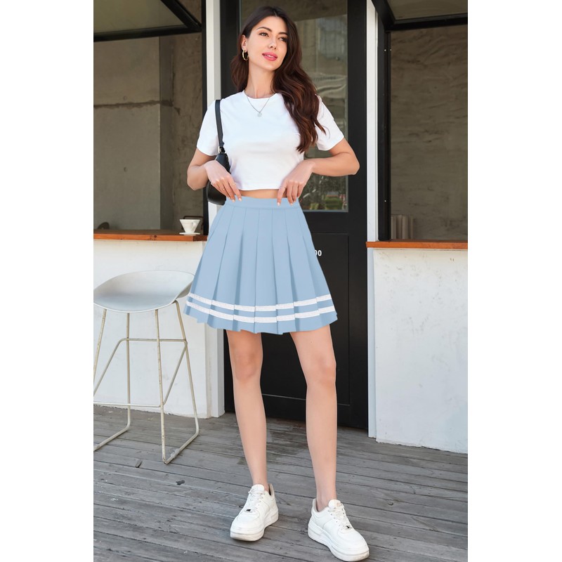 SANGTREE - Minifalda plisada para mujer con cómoda falda elástica