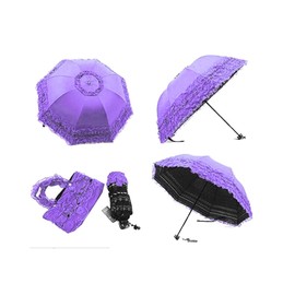 Zmgmsmh Foldable Travel Umbrella - Compact UV Resistance Princess Lace Parasol Sun Umbrella for Women & Girls (Purple)