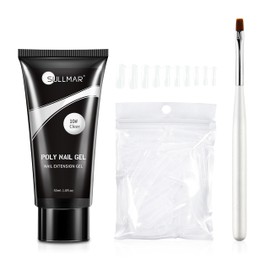 SULLMAR Clear Poly Nail Gel Kit Nail Builder Gel Nail Extension Poly Gel Nail Nail Art Design Poly Nail Gel Colors with Nail Brush 40pcs Dual Form for Nails Kit for Home and DIY (30ml/1fl.oz)