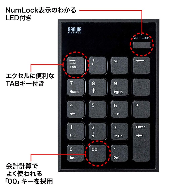 Sanwa Supply NT-BT21BK Bluetooth Numeric Keypad, 20 Keys (19 Keys
