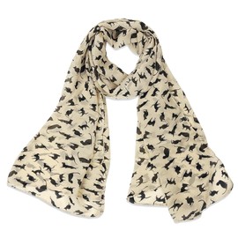 allydrew Lightweight Cat Print Chiffon Long Scarf, Beige