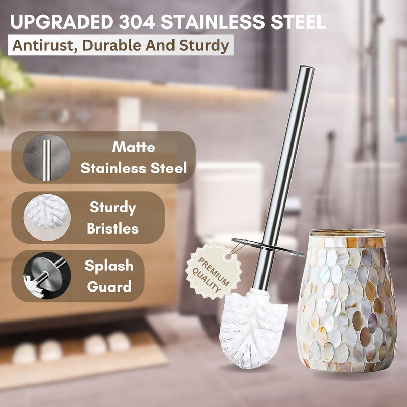 Escenzy Modern Toilet Brush and Holder Set | Natural Shell