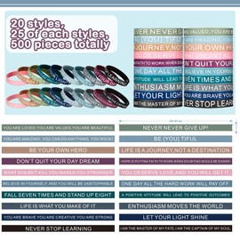Libima 500 Pcs Inspirational Bracelets Bulk Motivational Rubber Bracelets Wristbands Unisex Stretch Silicone Wristbands for Women Men, 20 Styles(Morandi Color)