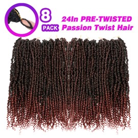 Bileaf Passion Twist Hair 24 Inch Pre-twisted Passion Twist Crochet Hair, Pre Looped Crochet Passion Twist Crochet Braids Bohemian Crochet Hair 8 Packs T350