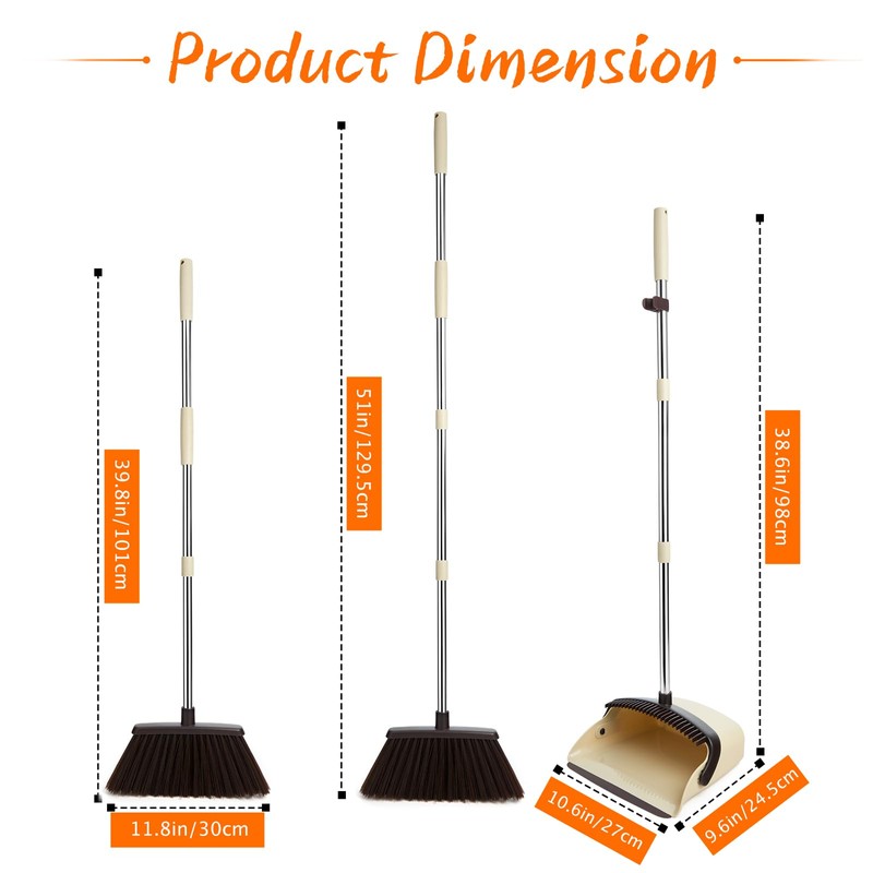 OOOFLOWER Broom and Dustpan Set, Efficient Floor Cleaning with Broom,