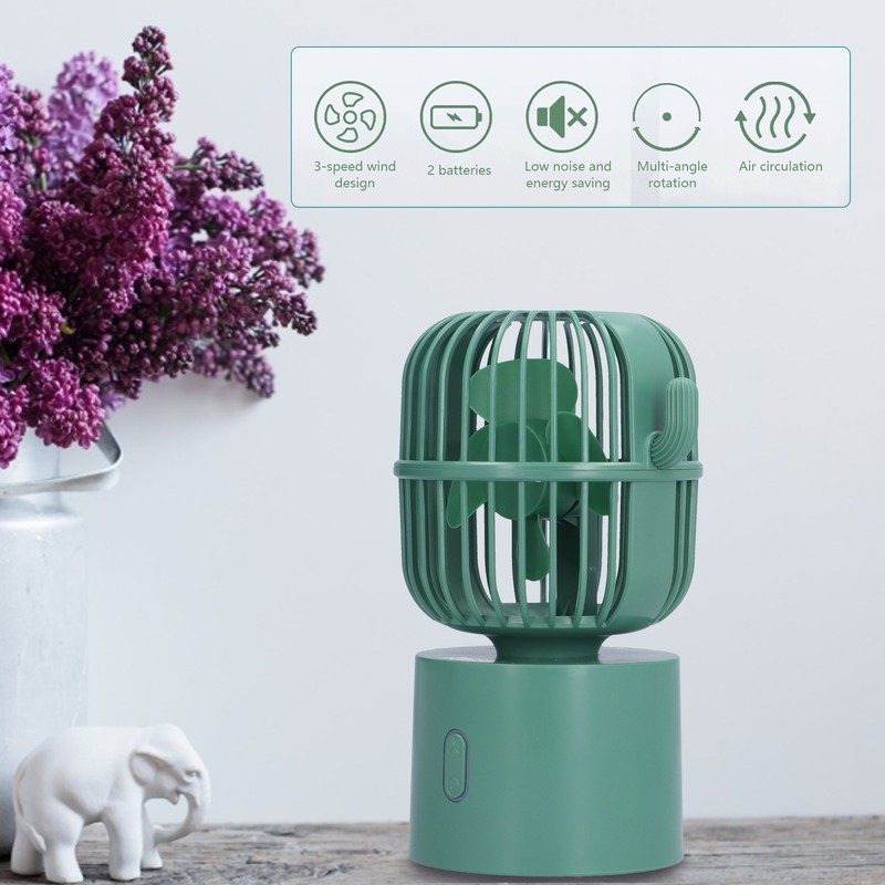 Mini Fan Cactus Shape Shaking Head Low Noise USB Charging