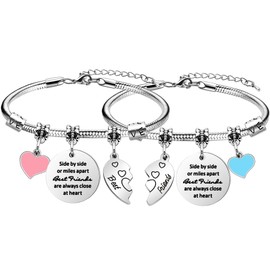 LUXYSODE 2 Pcs Best Friend Bracelets Gift Side by Side or Miles Apart Best Friends are Always Close at Heart Friendship Gifts for Women Graduation Birthday Gifts for Best Friend Bracelets
