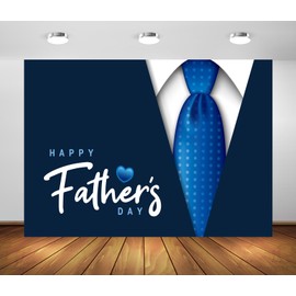 BELECO 7x5ft Fabric Happy Father's Day Backdrop Black and White Suit Blue Necktie Father's Day Background Banner I Love Dad Party Decoration Family Photography Studio Props