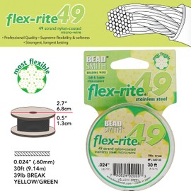 The Beadsmith Flex-Rite Wire – 49 Strand, Nylon Coated, Stainless Steel Beading Wire – Yellow Green Color.024” Diameter, 30-Foot Spool – Flexible Wire for Necklace, Bracelet and Jewelry Making