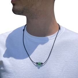Mens Surfer Sea Glass Necklace - Men Surfing Seaglass Waterproof, Hawaii Jewelry, Hawaiian Vibes, Women Cute Choker, Beach Aesthetic Accessories, African Ocean Recycle Bead, Summer (Emerald)