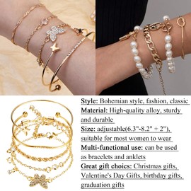 Finrezio 24Pcs Gold Bracelets Set for Women 14K Gold Plated Multiple Layered Stackable Chain Link Bracelets Adjustable Open Cuff Bangle Trendy Dainty Boho Cuban Paperclip Beaded Bracelet Gold Jewelry