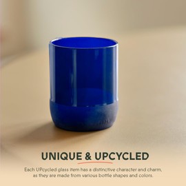 IWAS Upcycled Short Blue Drinking Glasses | 250 ML | 8.45 OZ | Set of 4 | Sustainable Water Glasses | Environmentally Friendly Green Glasses For Home
