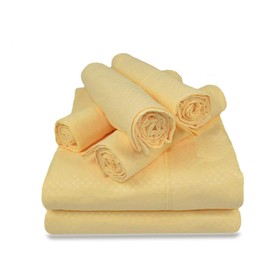 Victoria Valenti Embossed Sheet Set with 4 Pillow Cases, Double Brushed and Ultra Soft with Deep Pockets for Extra Deep Mattress, Microfiber, Queen Yellow