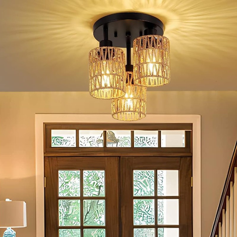 3 Pack Rattan Lamp Shade Small Boho Shades Replacement -
