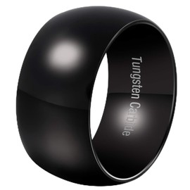 Fashion Month Mens 12mm Classic Black Tungsten Carbide Ring Wedding Engagement Domed High Polished Wide Smooth Band Size 10