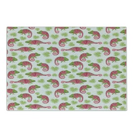 Ambesonne Exotic Cutting Board, Pattern of Chameleons and Palm Leaves Tropical Wildlife Elements, Decorative Tempered Glass Cutting and Serving Board, Small Size, Dark Coral Green