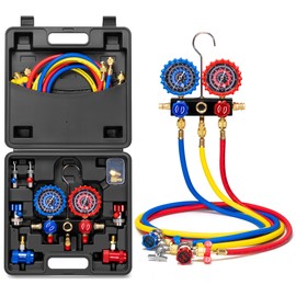 VIVOHOME HVAC Manifold Gauge Set with R134a R1234yf Quick Couplers and Can Taps, Automotive AC Gauges with 3 Hoses for Car Freon Charging and Evacuation