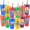Chuangdi 12pcs Plastic Fishing Party Cups with Lid and Straw