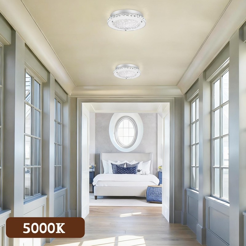 DHK wot Crystal Flush Mount Ceiling Light 3000/4000/5000K Modern Crystal
