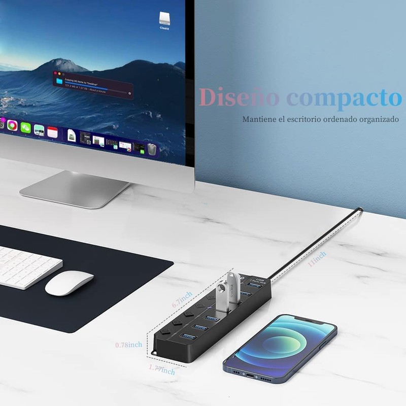 Hub USB 3.0 Splitter,7 Puertos Multi USB 3.0 Hub Splitter