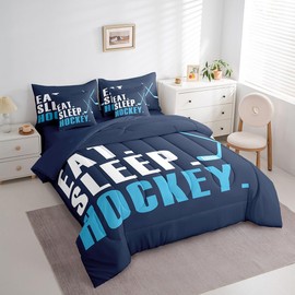 Feelyou Ice Hockey Comforter Set 7 Piece Queen Size Kids Hockey Sports Game Boys Bed in A Bag Girls Ice Hockey Lover Bedding Set Hockey Decor Bed in a Bag with Sheets, Pillowcases, Pillow Covers