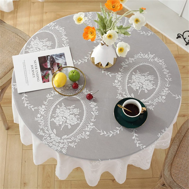 Fhberni - Mantel redondo de encaje blanco clásico, ligero, decoración