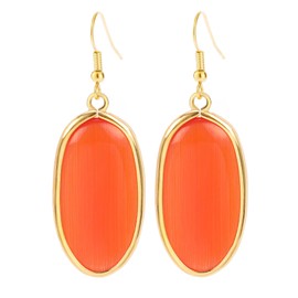 BaubleStar Natural Crystal Healing Birth Stone Drop Earrings Orange Opal Gemstone Quartz Oval Dangle Gold Fashion Jewelry for Women