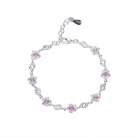 Intenst Bracelet Silver Sweet Bracelet Pink Zircon Sakura Flower Charm Bracelets Women Chain Jewellery Bangle