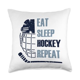 Eat Sleep Hockey Repeat Funny Mask Stick Ice Hokey Player Throw Pillow