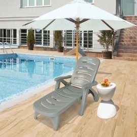 5 Position Adjustable Folding Lounger Chaise Chair with Wheels for Outdoor Sun Loungingcolor: Gray Color