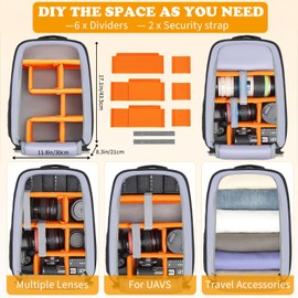 HAMBOLY Professional Camera Backpack, Waterproof Tactical Photography Bag for DSLR/SLR/Mirrorless Camera with Tripod Holder & Rain Cover, 15.6 Inch Professional Photographer Backpack Case