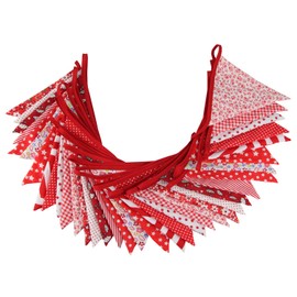 10M/32Ft Triangle Bunting Banner, 36 Pcs Cotton Fabric Flags Pennant Garlands for Birthday Party, Wedding, Baby Shower, Outdoor and Home Decorations (Red)