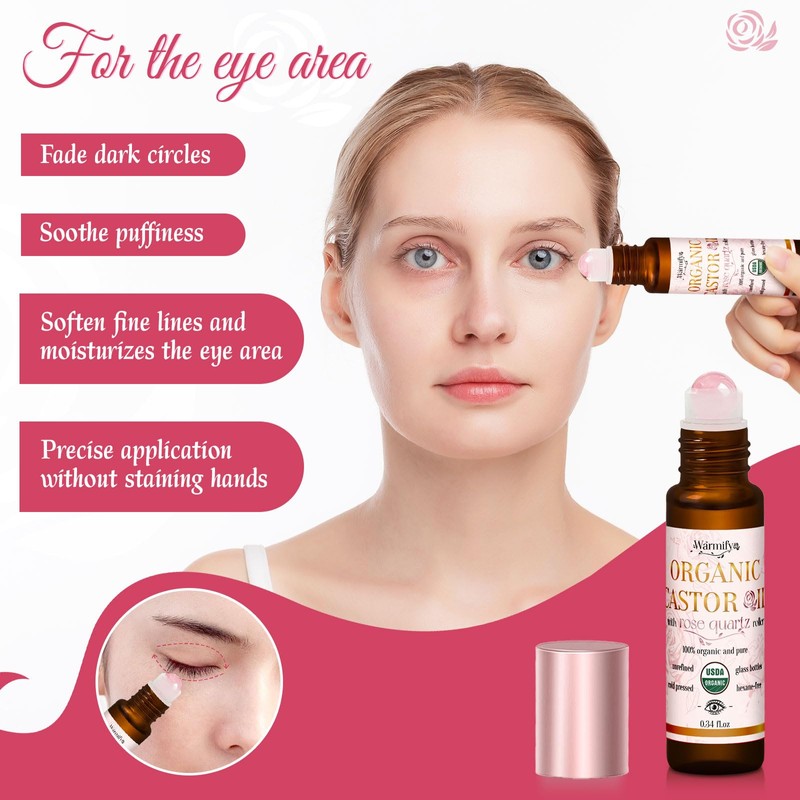 Warmify Castor Oil Roll On Rose Quartz for Face &