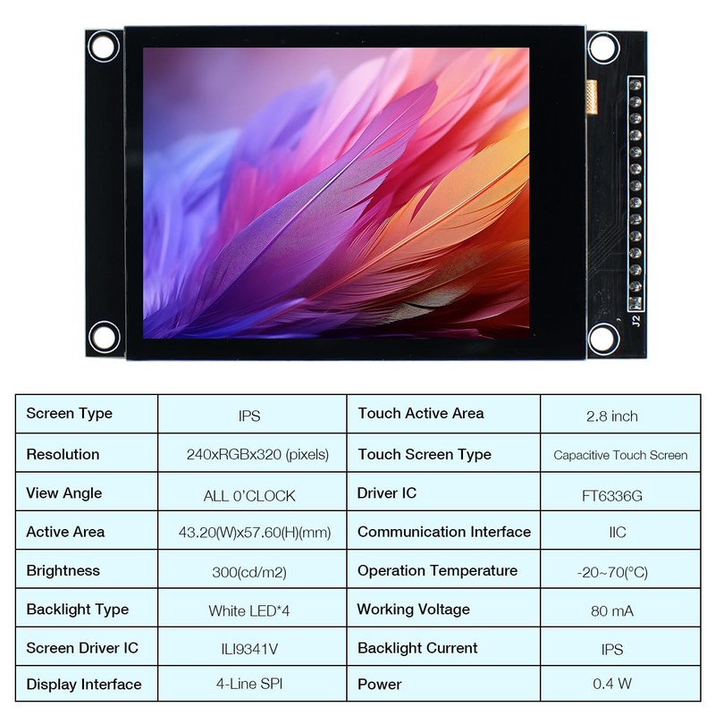 Hosyond 2.8 inch 240x320 IPS Capacitive Touch Screen SPI Serial